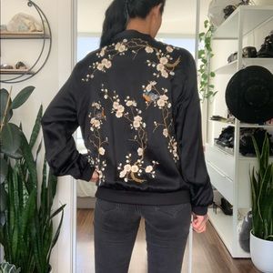 Zara Embroidered Silk Bomber Jacket